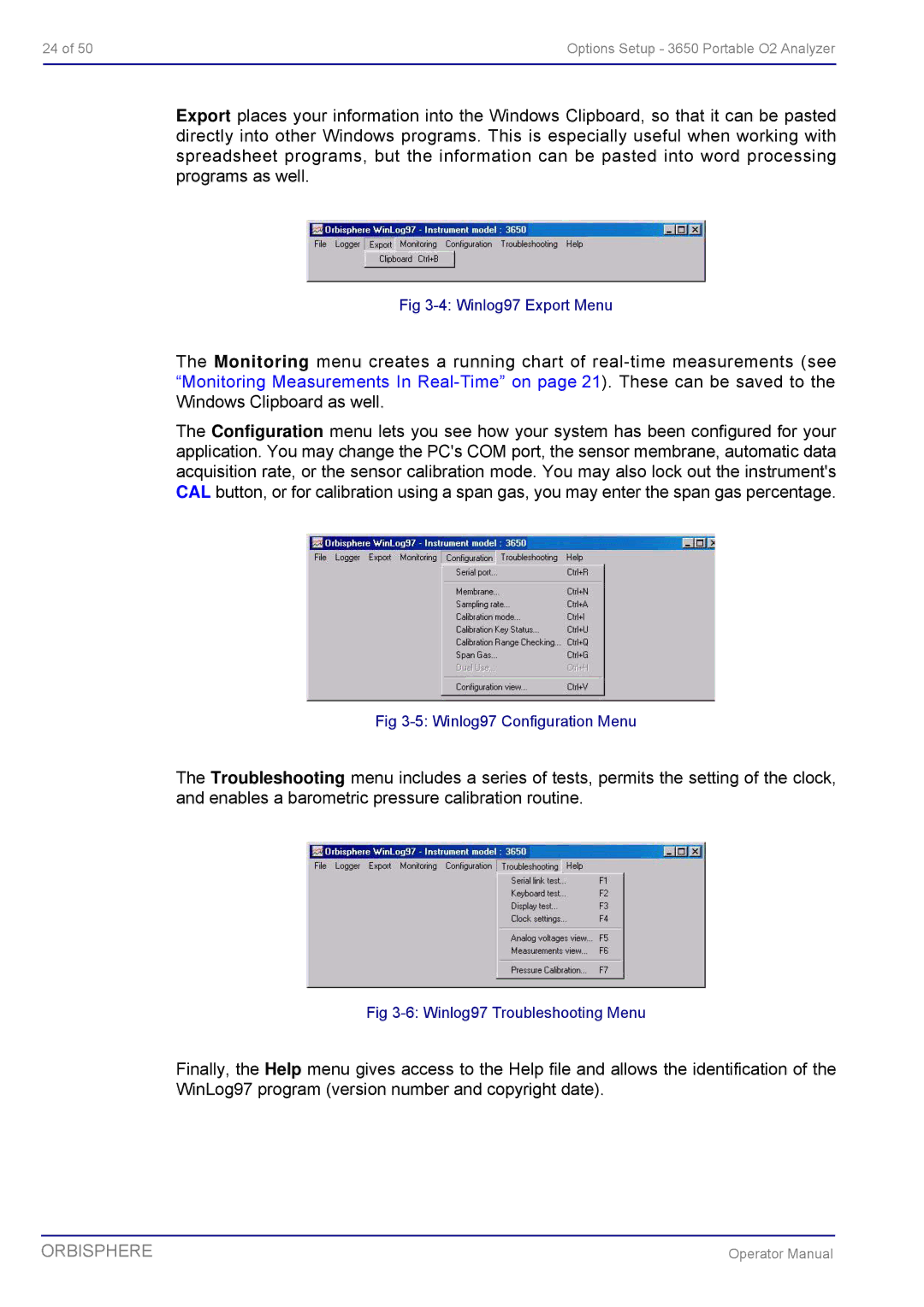 Hach 3650 manual Winlog97 Export Menu 