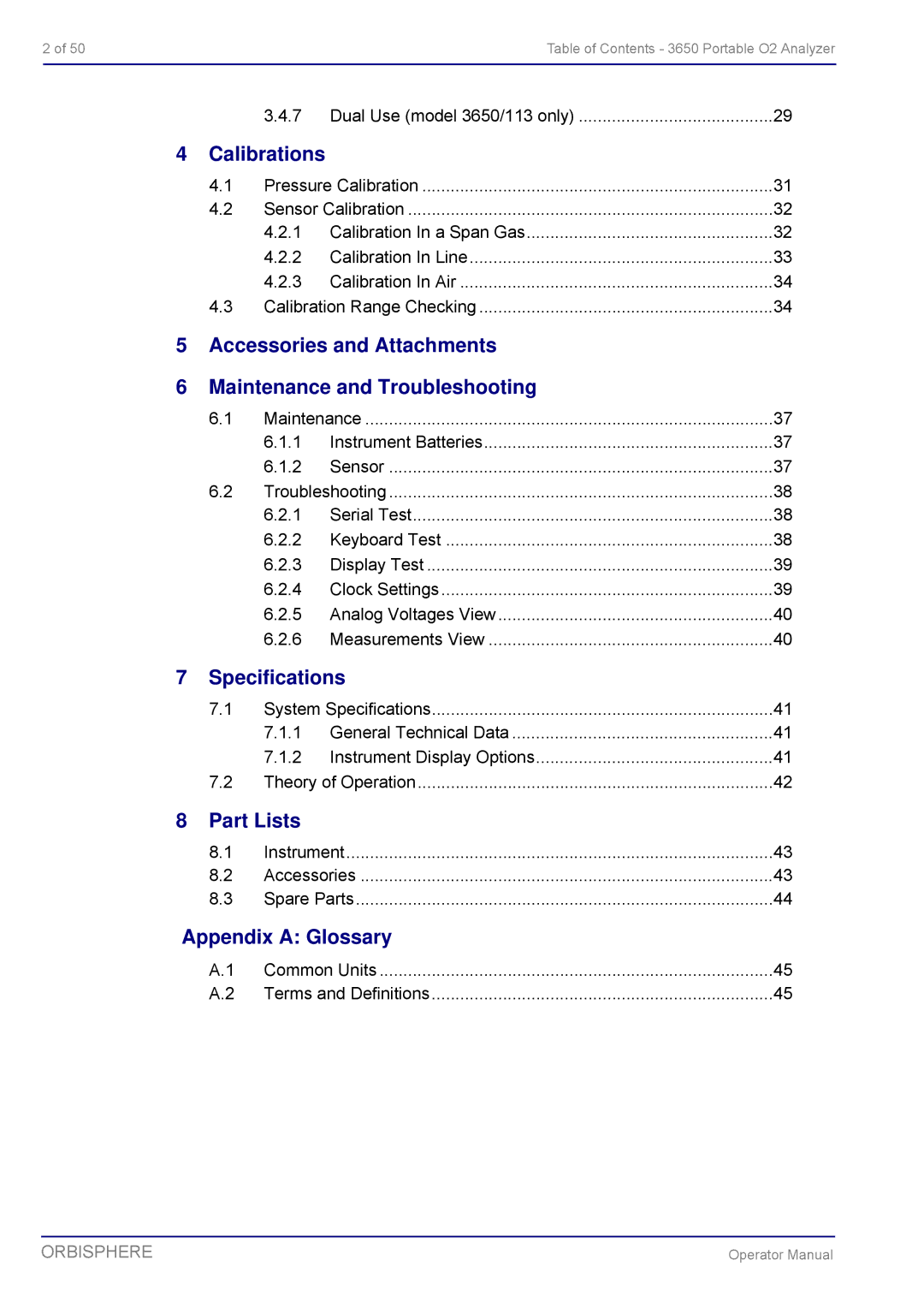 Hach 3650 manual Calibrations, Accessories and Attachments Maintenance and Troubleshooting, Specifications, Part Lists 