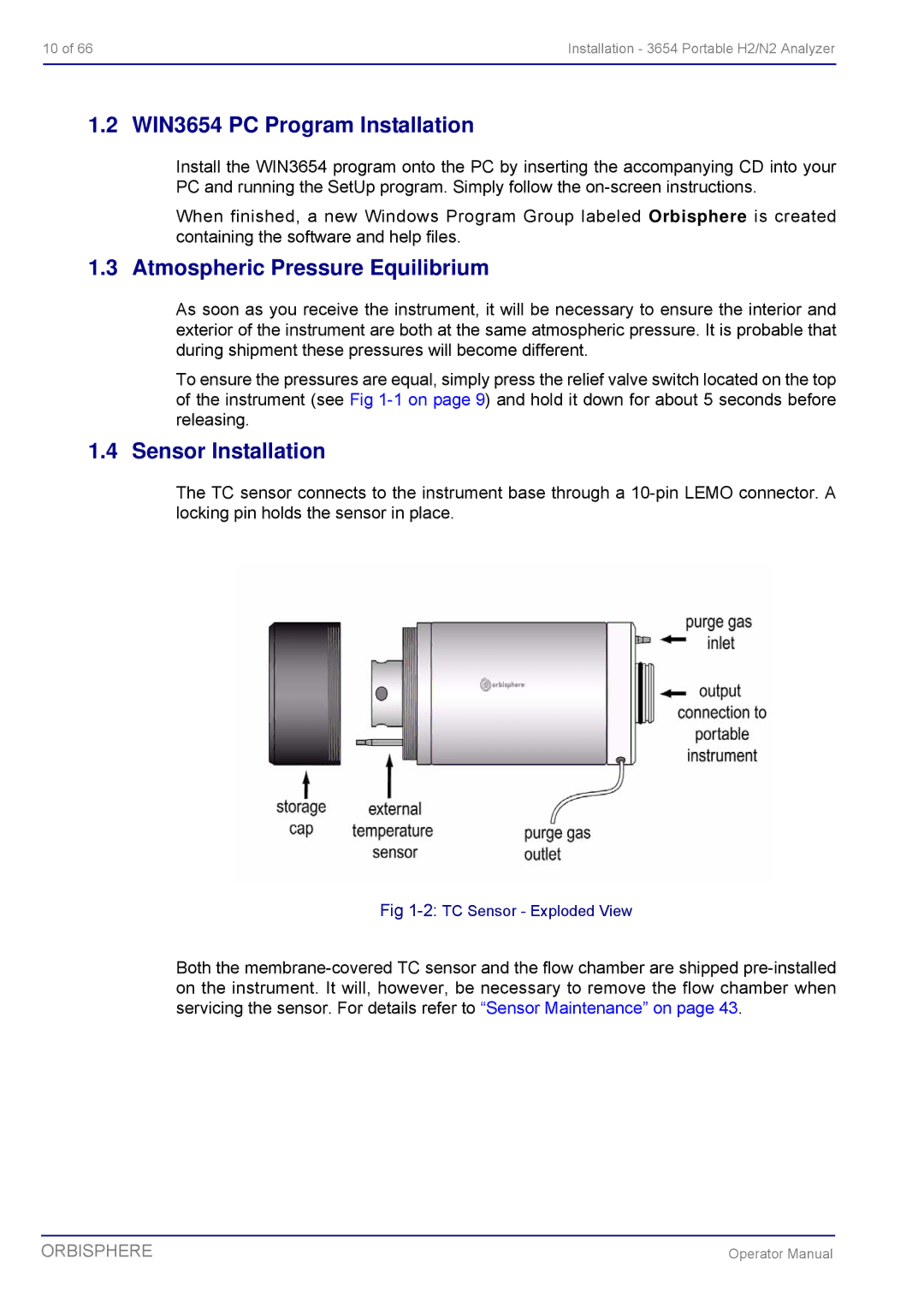 Hach 3654 Portable H2/N2 Analyzer WIN3654 PC Program Installation, Atmospheric Pressure Equilibrium, Sensor Installation 