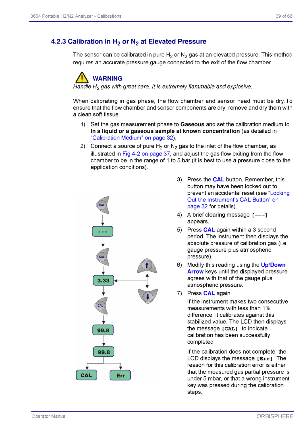 Hach 3654 Portable H2/N2 Analyzer manual Calibration In H2 or N2 at Elevated Pressure 