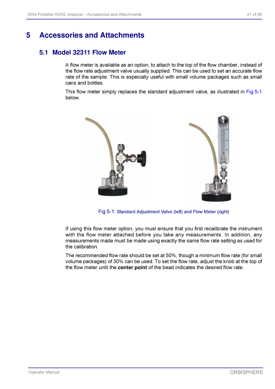 Hach 3654 Portable H2/N2 Analyzer manual Accessories and Attachments, Model 32311 Flow Meter 