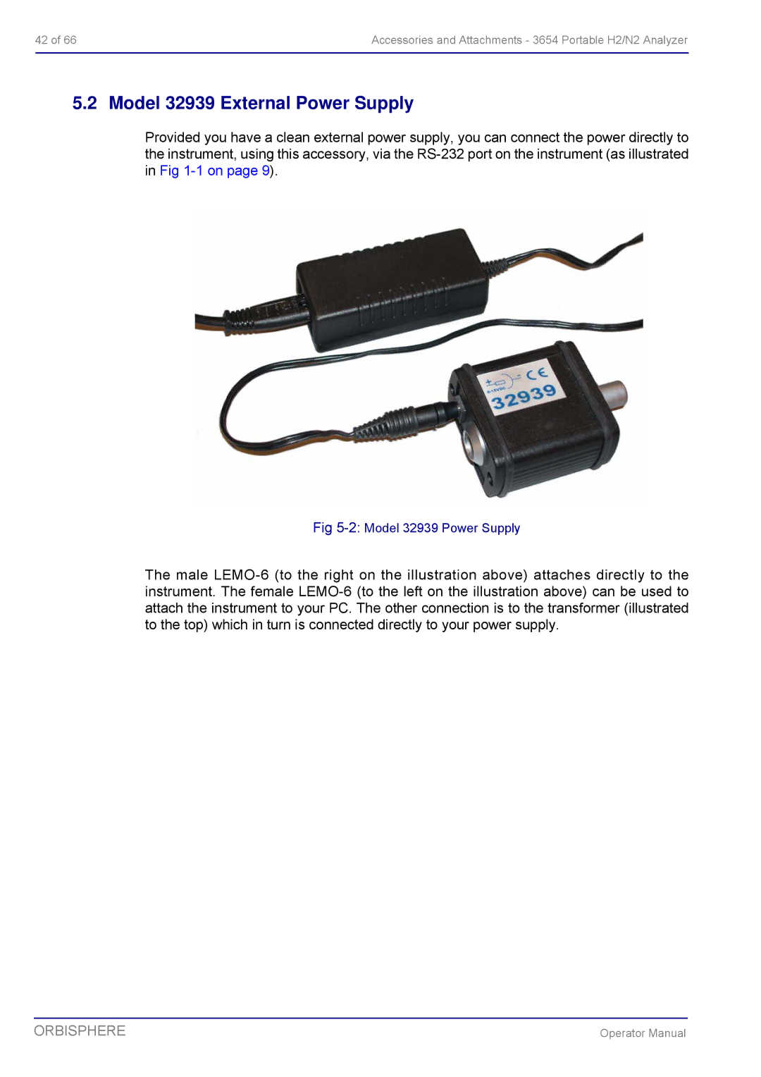 Hach 3654 Portable H2/N2 Analyzer manual Model 32939 External Power Supply 