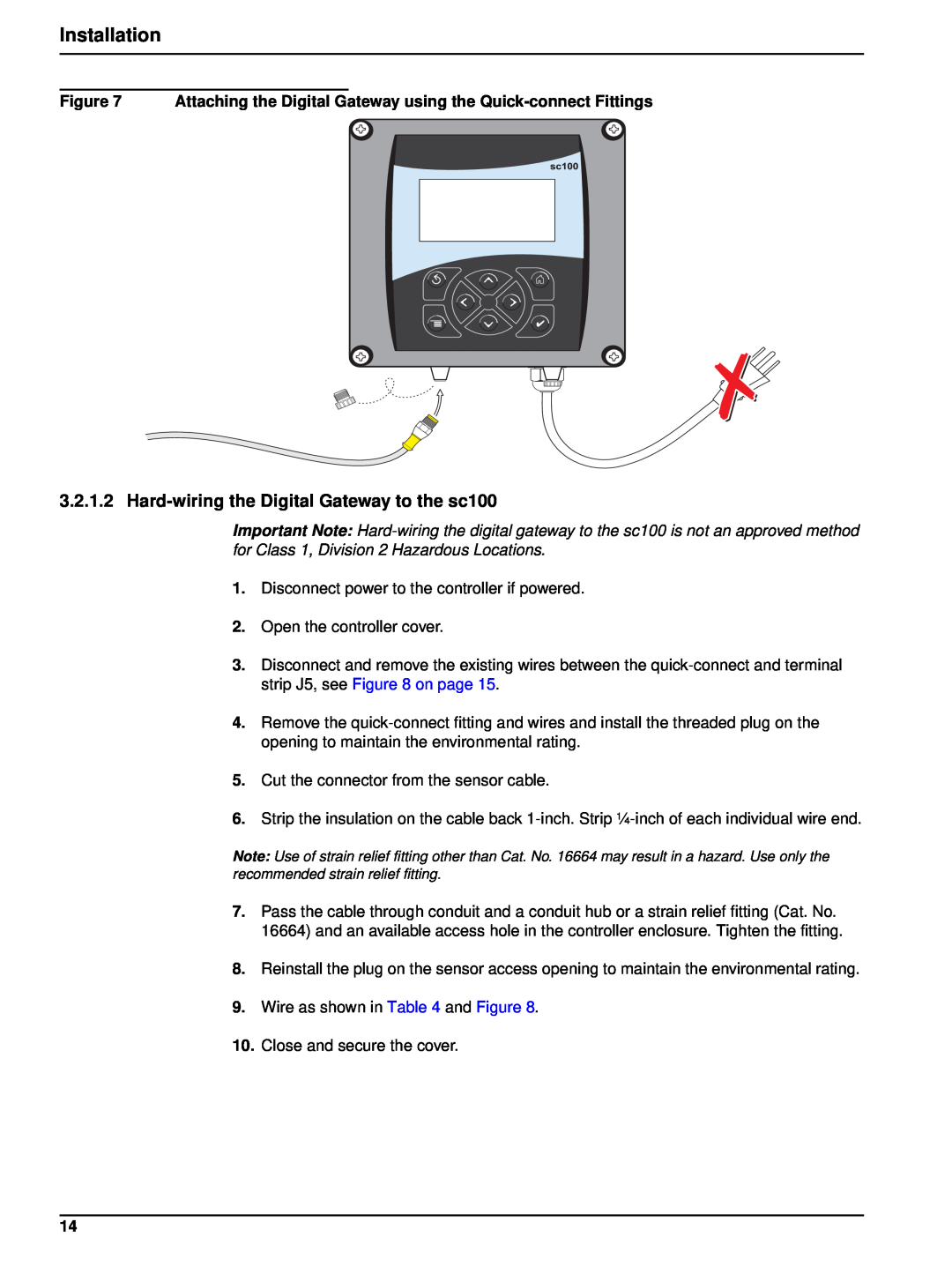Hach 6120118 user manual Hard-wiring the Digital Gateway to the sc100, Installation 