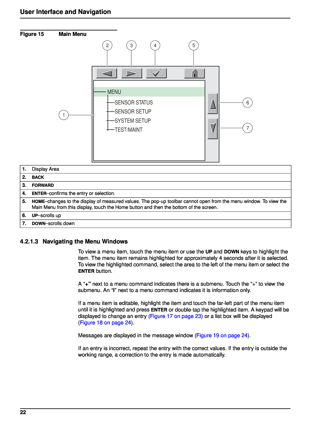 Hach 6120118 user manual Navigating the Menu Windows, User Interface and Navigation 