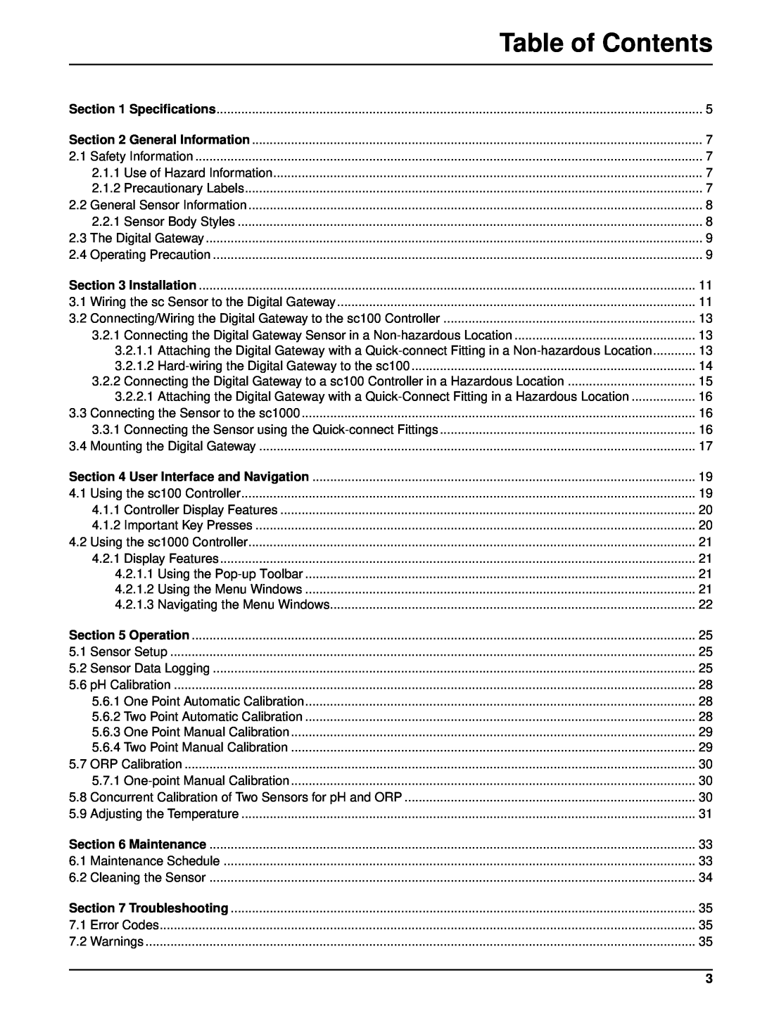 Hach 6120118 user manual Table of Contents 
