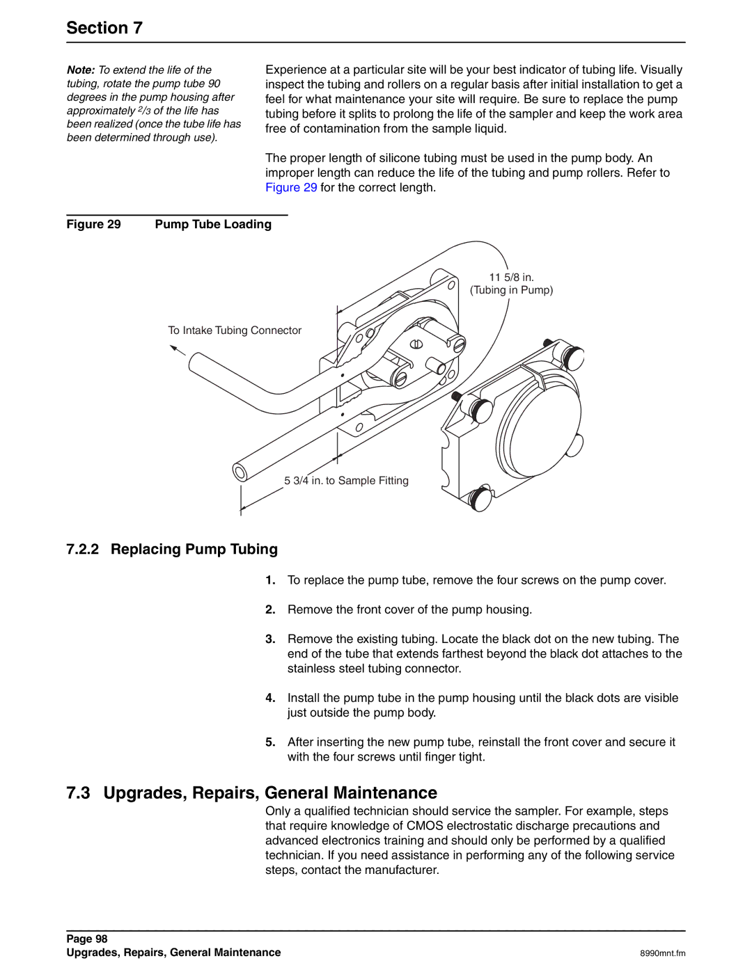 Hach 900 MAX manual Upgrades, Repairs, General Maintenance, Replacing Pump Tubing 