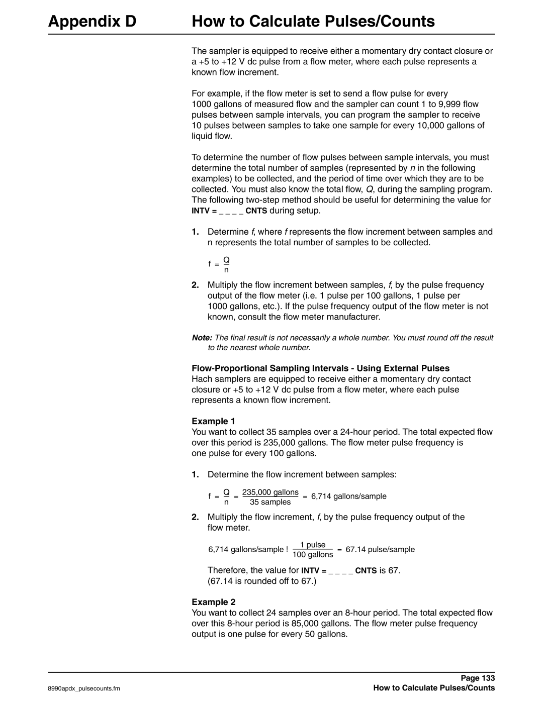 Hach 900 MAX manual Appendix D How to Calculate Pulses/Counts 