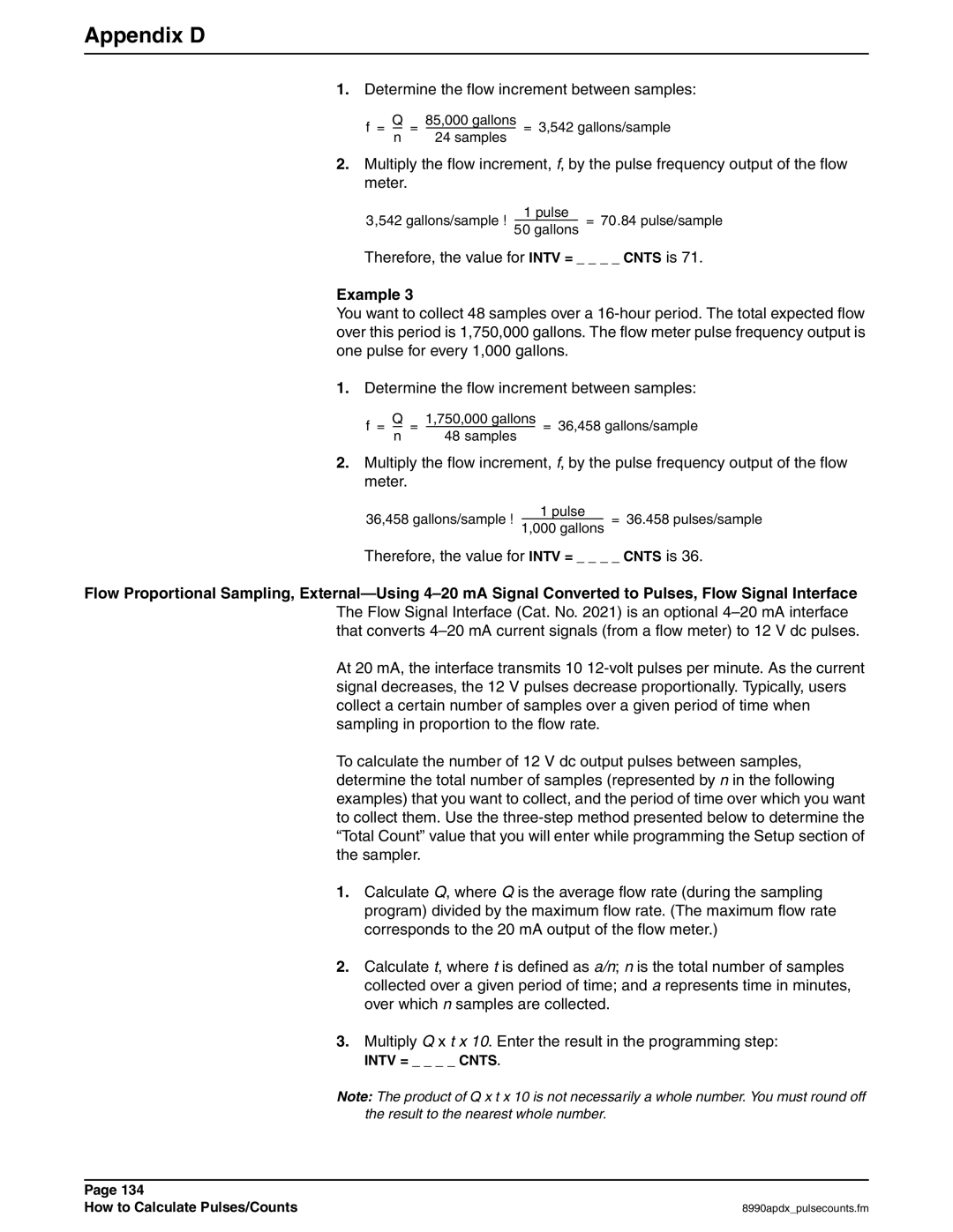 Hach 900 MAX manual Appendix D, Intv = Cnts How to Calculate Pulses/Counts 