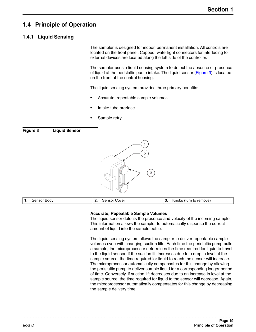 Hach 900 MAX manual Section Principle of Operation, Liquid Sensing, Liquid Sensor, Accurate, Repeatable Sample Volumes 