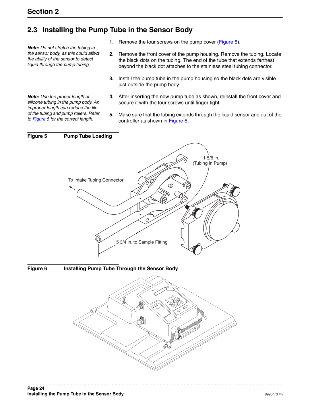 Hach 900 MAX manual Section Installing the Pump Tube in the Sensor Body 