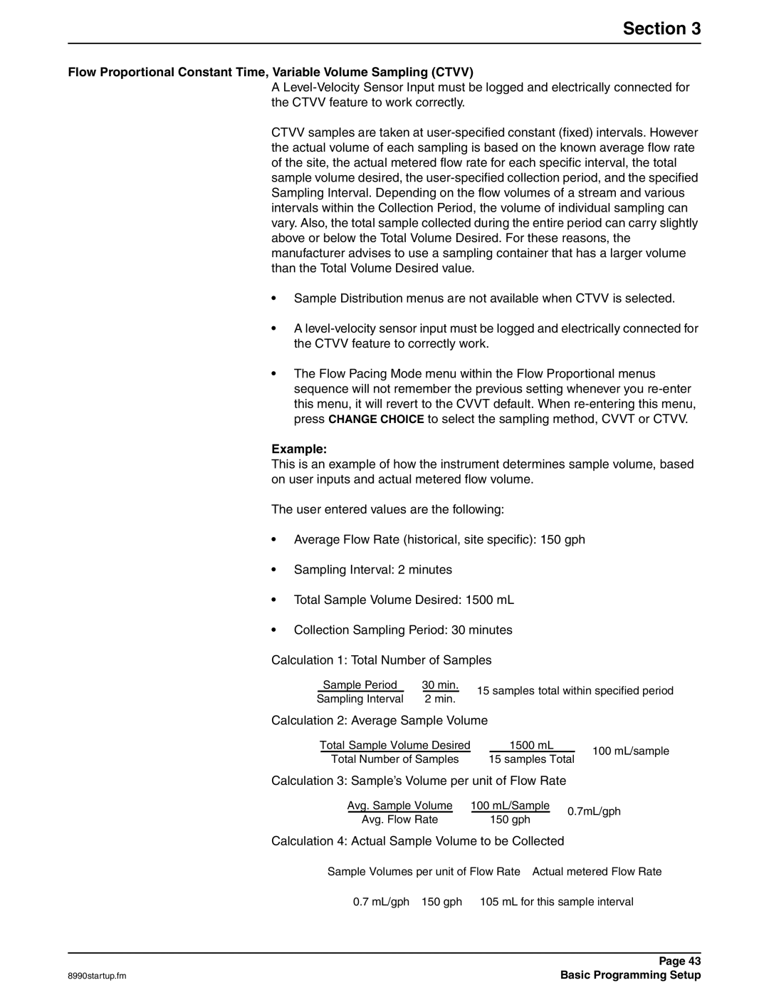 Hach 900 MAX manual Example, Calculation 2 Average Sample Volume 