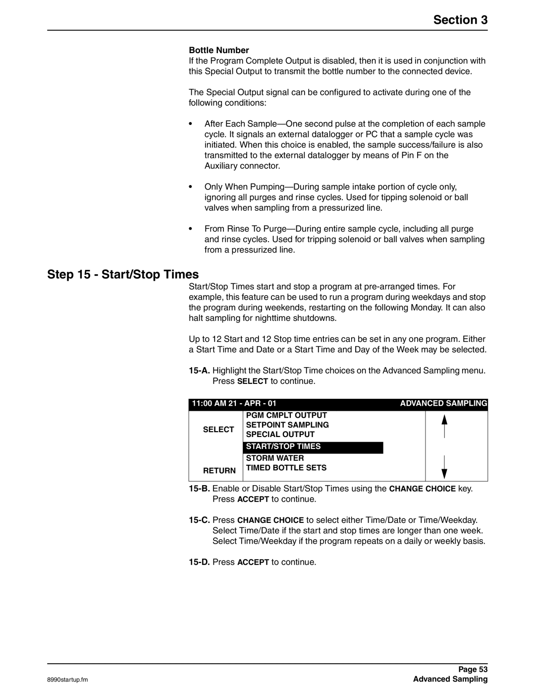 Hach 900 MAX manual Start/Stop Times, Bottle Number 