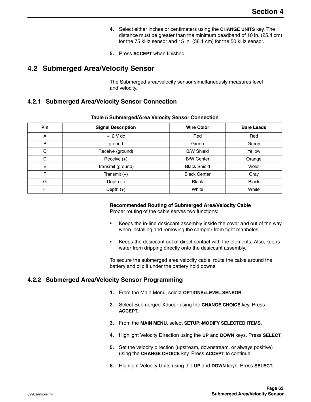 Hach 900 MAX manual Submerged Area/Velocity Sensor Connection, Submerged Area/Velocity Sensor Programming 