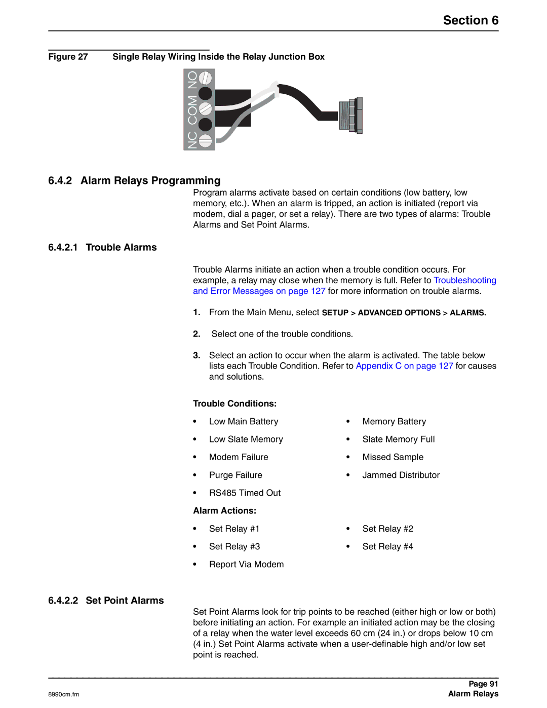 Hach 900 MAX manual Alarm Relays Programming, From the Main Menu, select Setup Advanced Options Alarms 