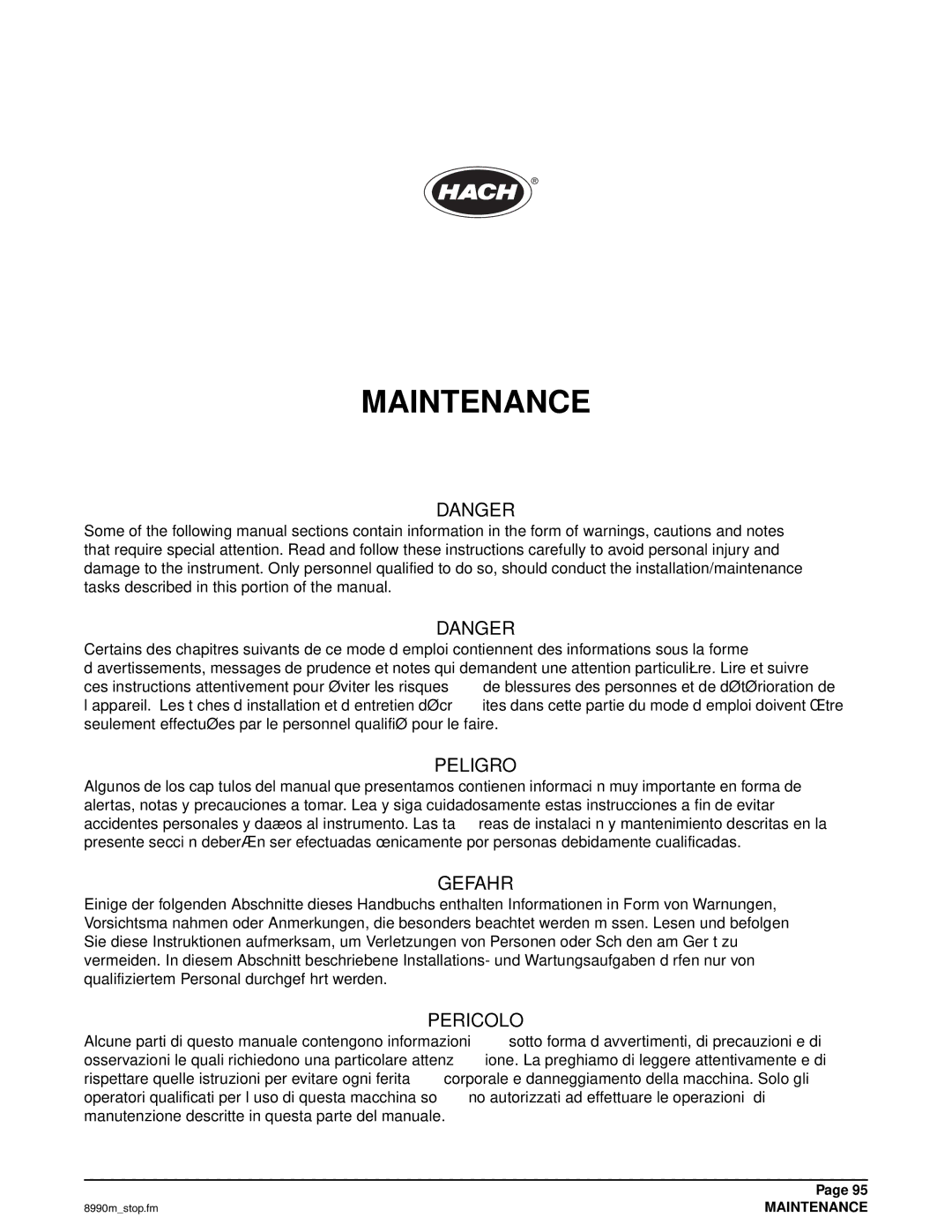 Hach 900 MAX manual Maintenance 