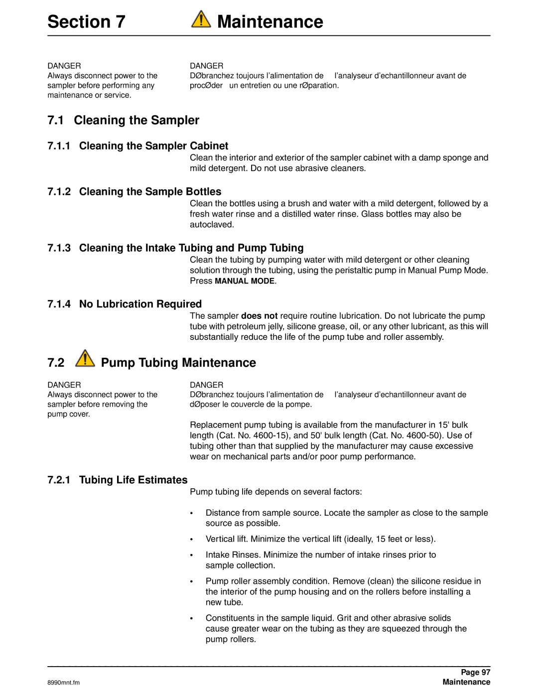 Hach 900 MAX manual Cleaning the Sampler, Pump Tubing Maintenance 