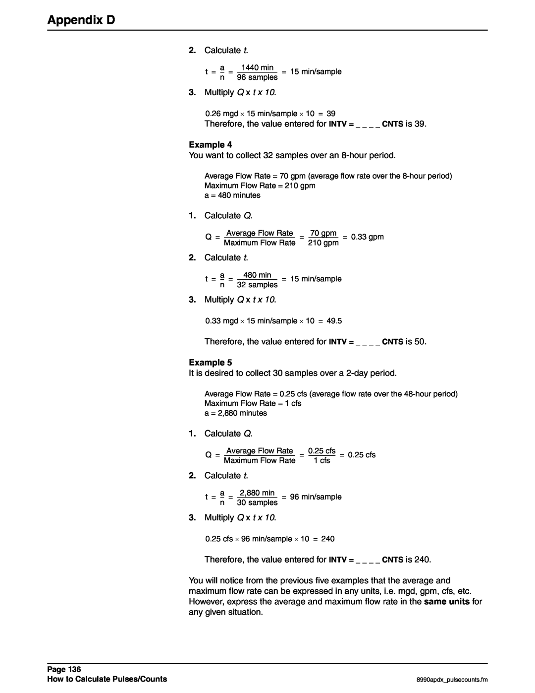 Hach 900 MAX manual Appendix D, Calculate t, Example 