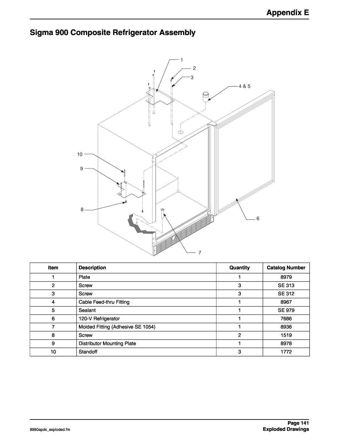 Hach 900 MAX manual Sigma 900 Composite Refrigerator Assembly, Appendix E 