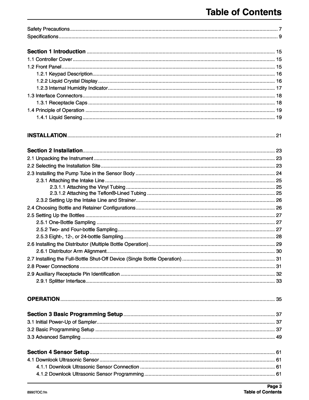 Hach 900 MAX manual Table of Contents, Page 