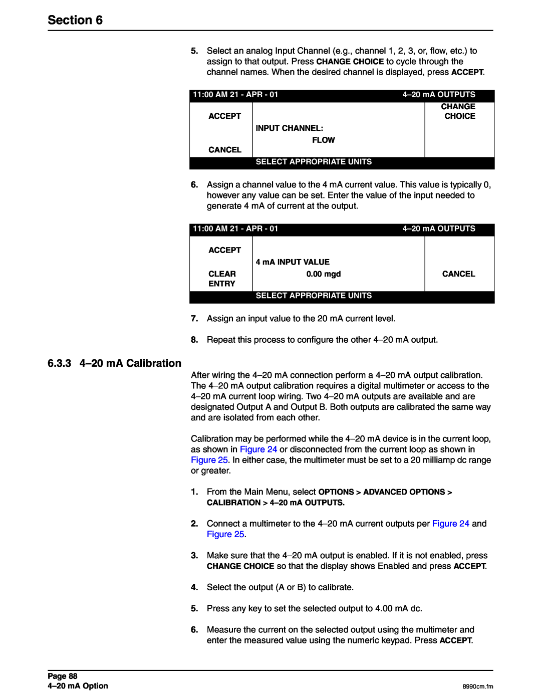 Hach 900 MAX manual 6.3.3 4–20mA Calibration, Section 