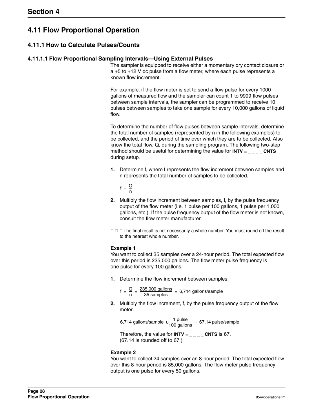 Hach 900 manual Section Flow Proportional Operation, How to Calculate Pulses/Counts, Example 