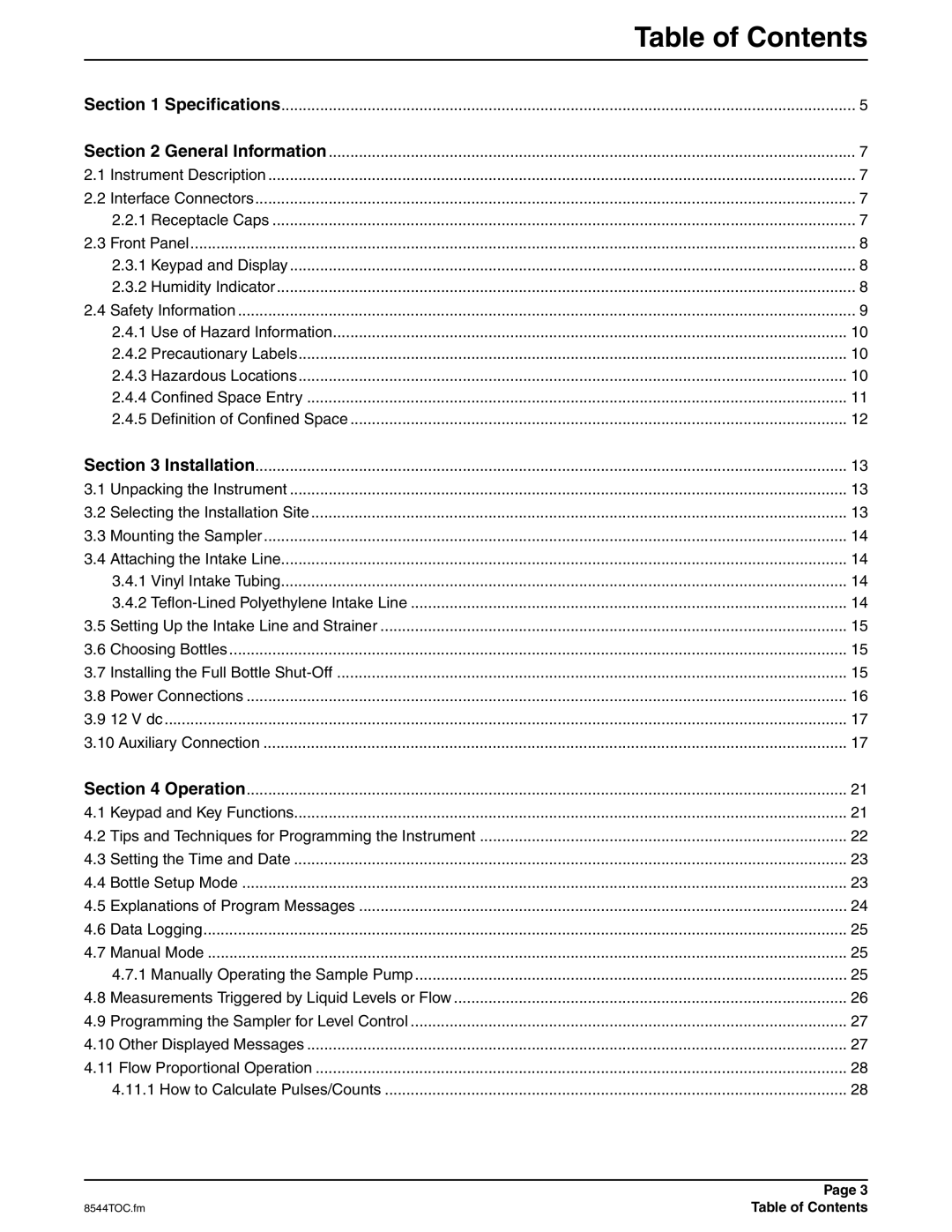 Hach 900 manual Table of Contents 