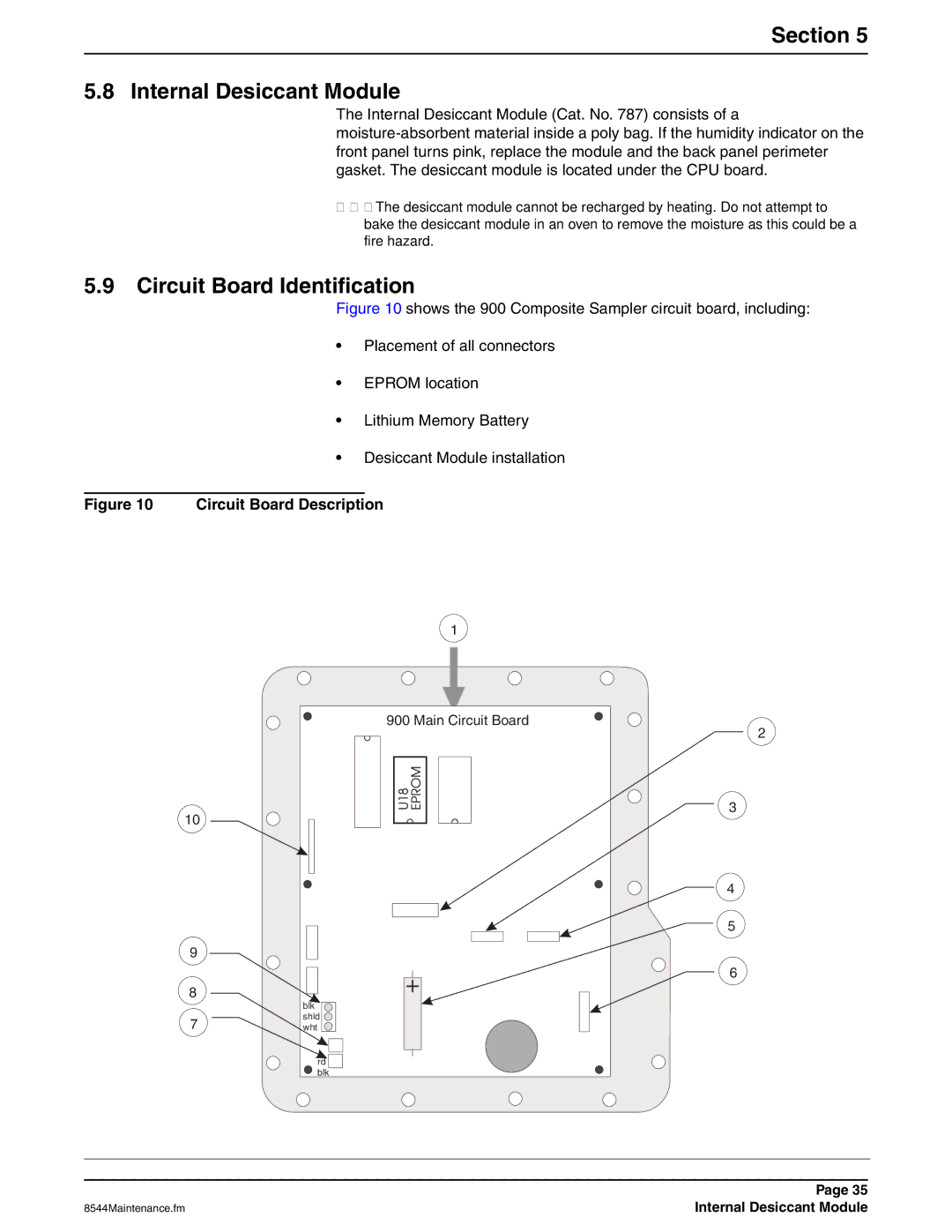 Hach 900 manual Section Internal Desiccant Module, Circuit Board Identification 