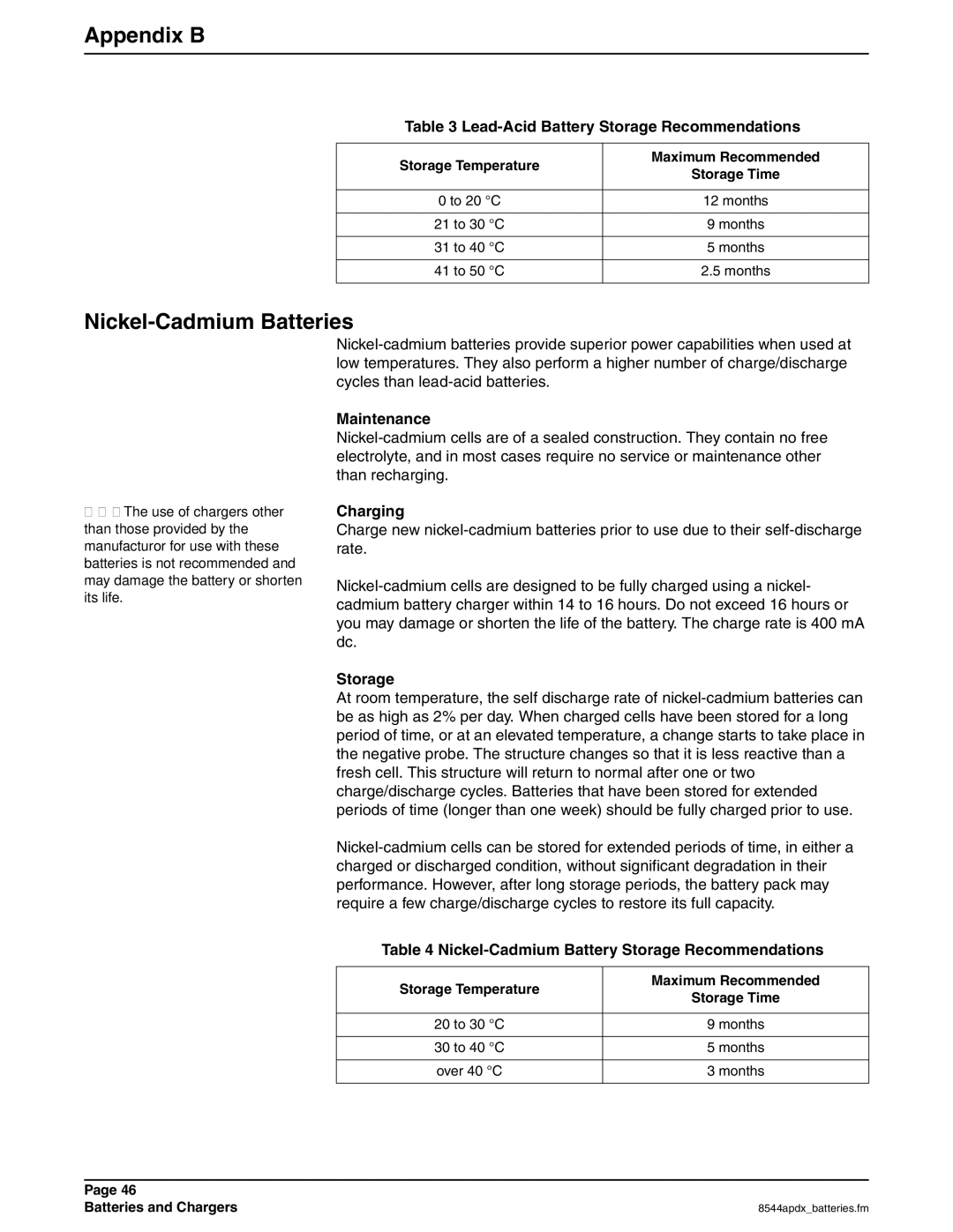 Hach 900 manual Appendix B, Nickel-Cadmium Batteries, Lead-Acid Battery Storage Recommendations 