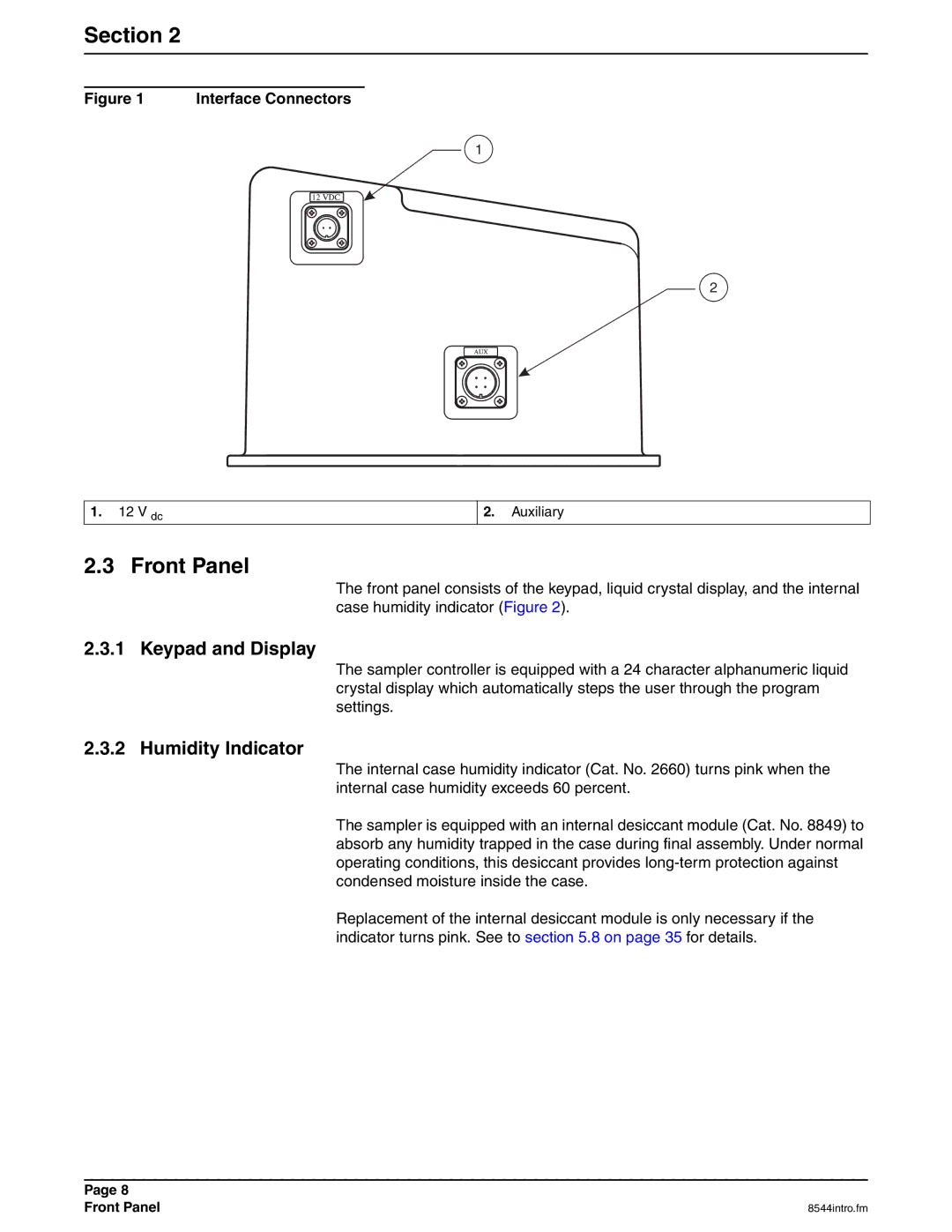 Hach 900 manual Section, Front Panel, Keypad and Display, Humidity Indicator 