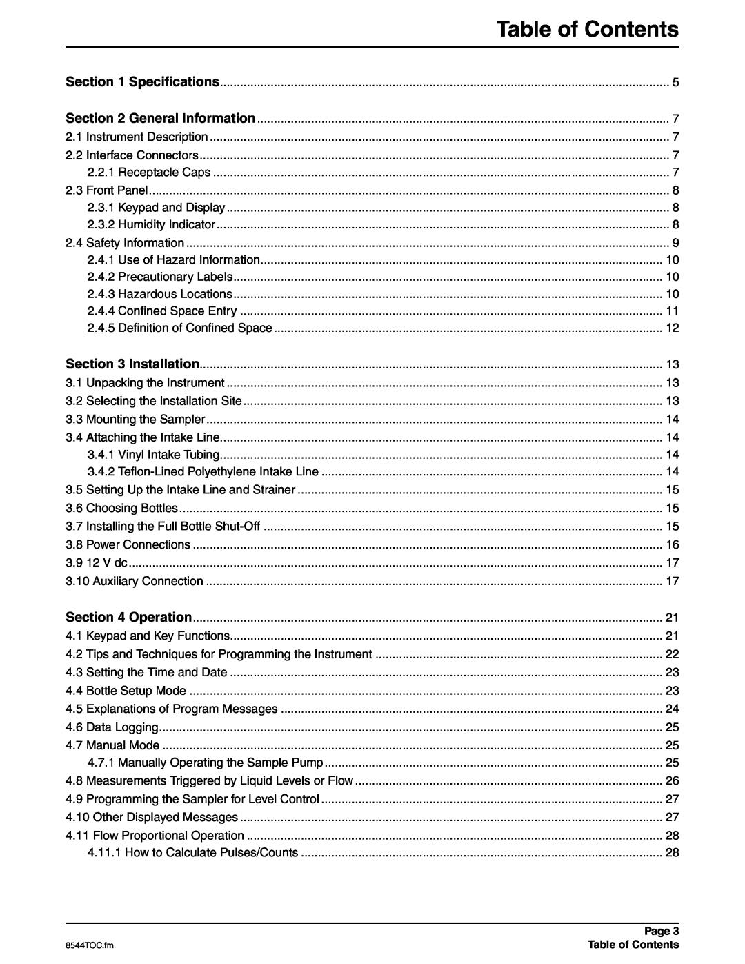Hach 900 manual Table of Contents, Page 