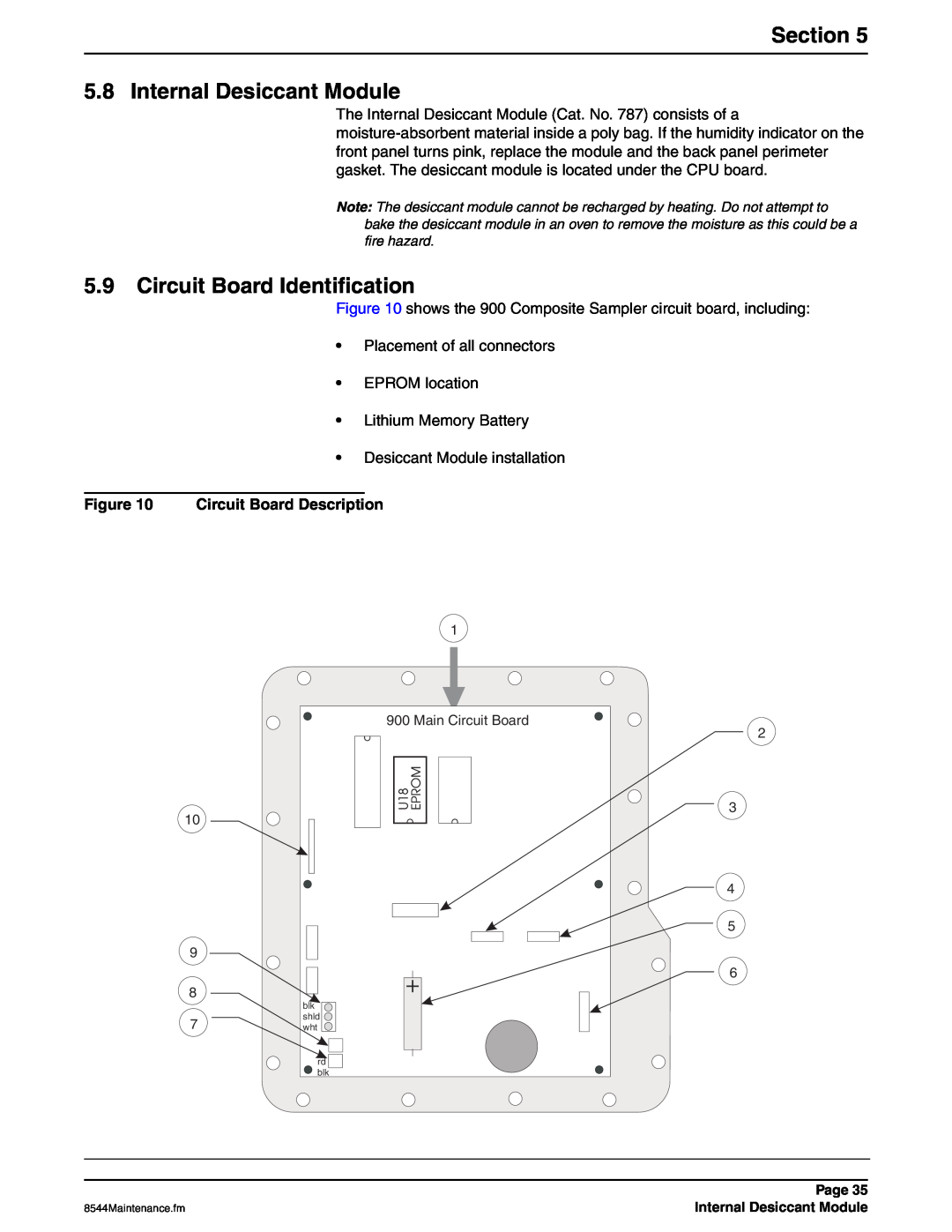 Hach 900 manual 8 Internal Desiccant Module, 5.9Circuit Board Identification, Circuit Board Description 