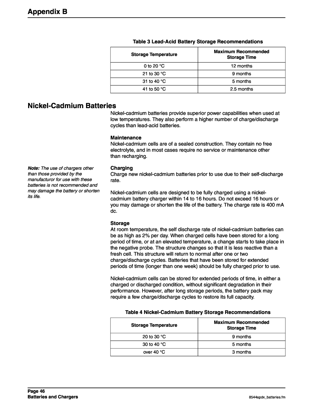 Hach 900 manual Appendix B, Nickel-CadmiumBatteries, Lead-AcidBattery Storage Recommendations, Maintenance, Charging 