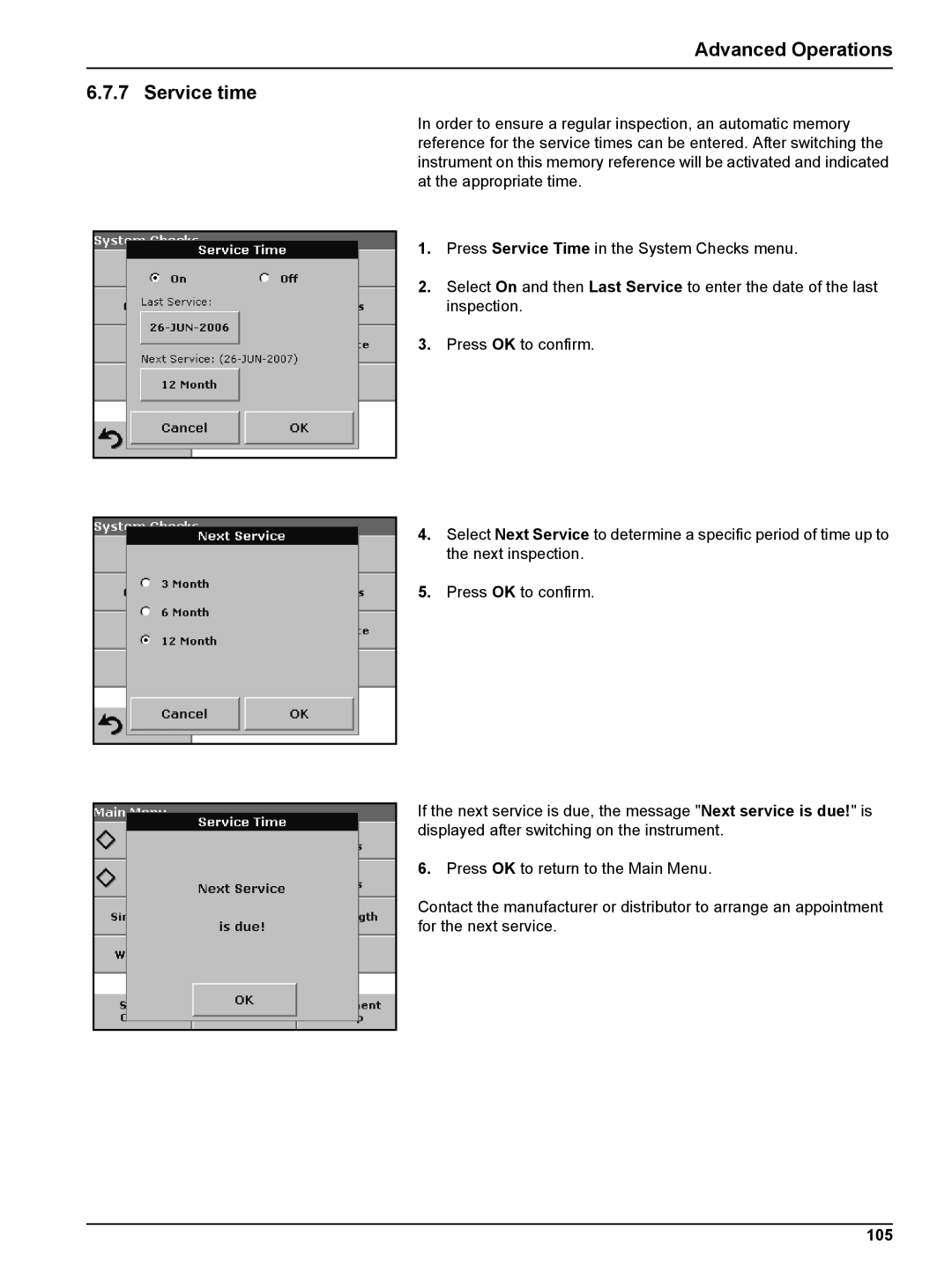 Hach DR 2800 user manual Advanced Operations Service time, 105 