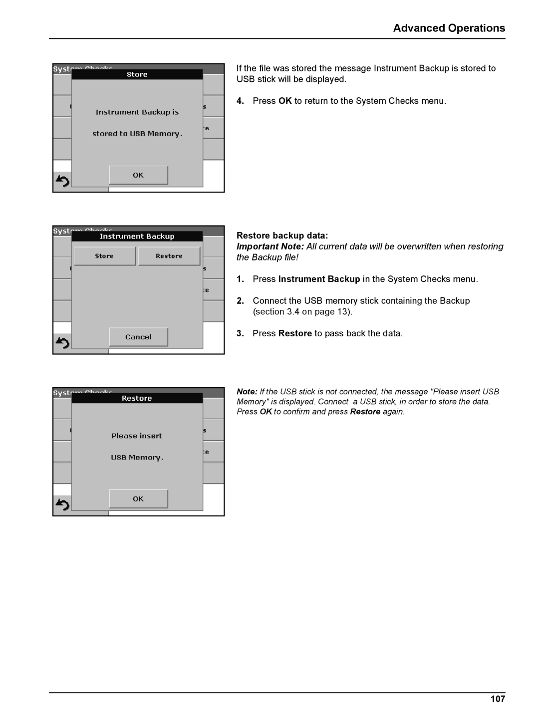 Hach DR 2800 user manual Restore backup data, 107 