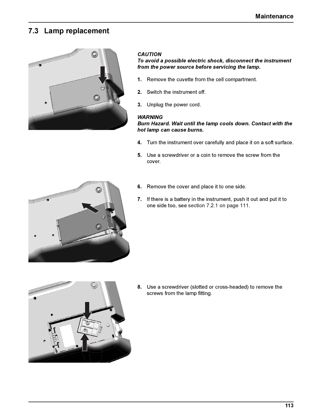 Hach DR 2800 user manual Lamp replacement, 113 