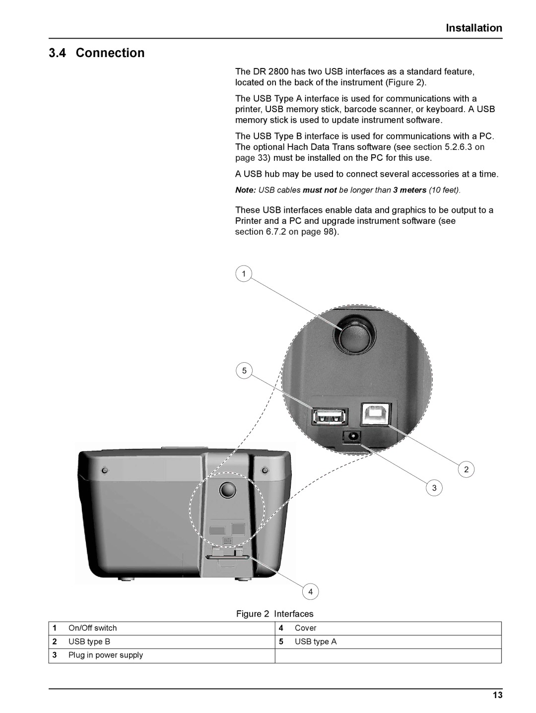 Hach DR 2800 user manual Connection, Interfaces 