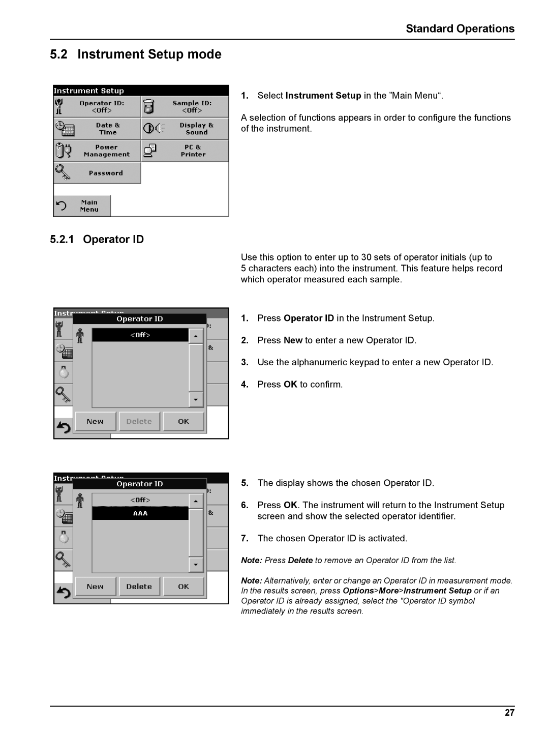 Hach DR 2800 user manual Instrument Setup mode, Standard Operations, Operator ID 