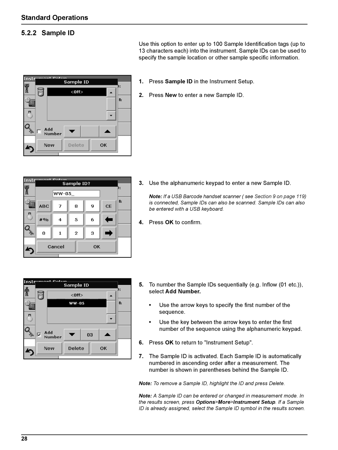 Hach DR 2800 user manual Standard Operations Sample ID 