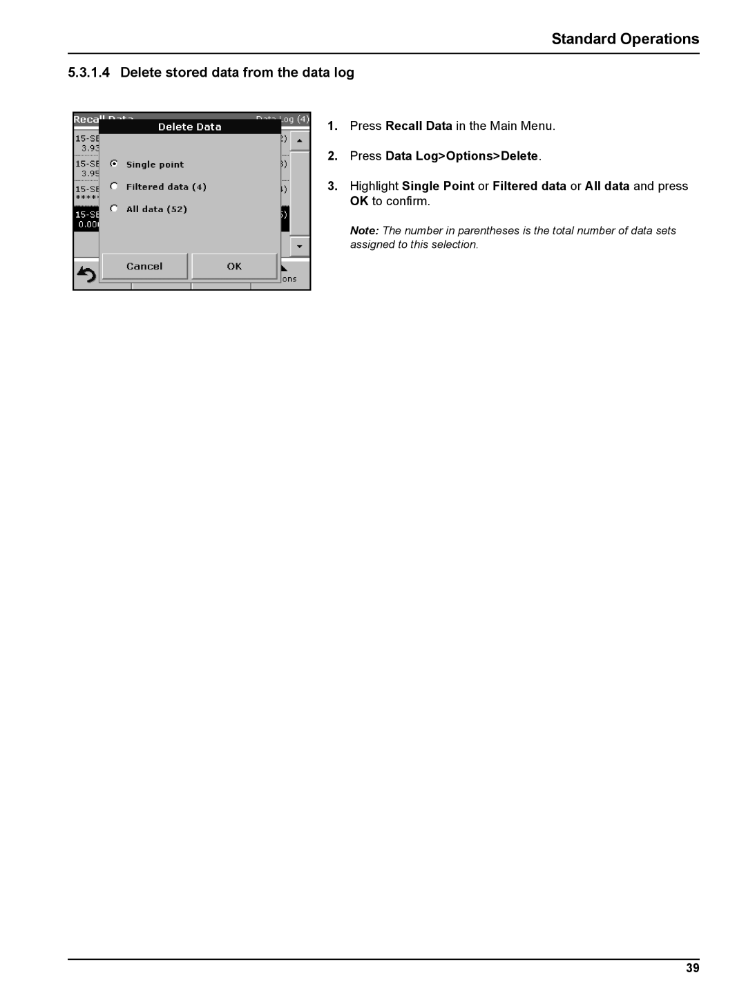 Hach DR 2800 user manual Delete stored data from the data log 