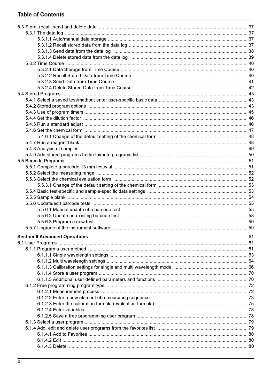 Hach DR 2800 user manual Table of Contents 