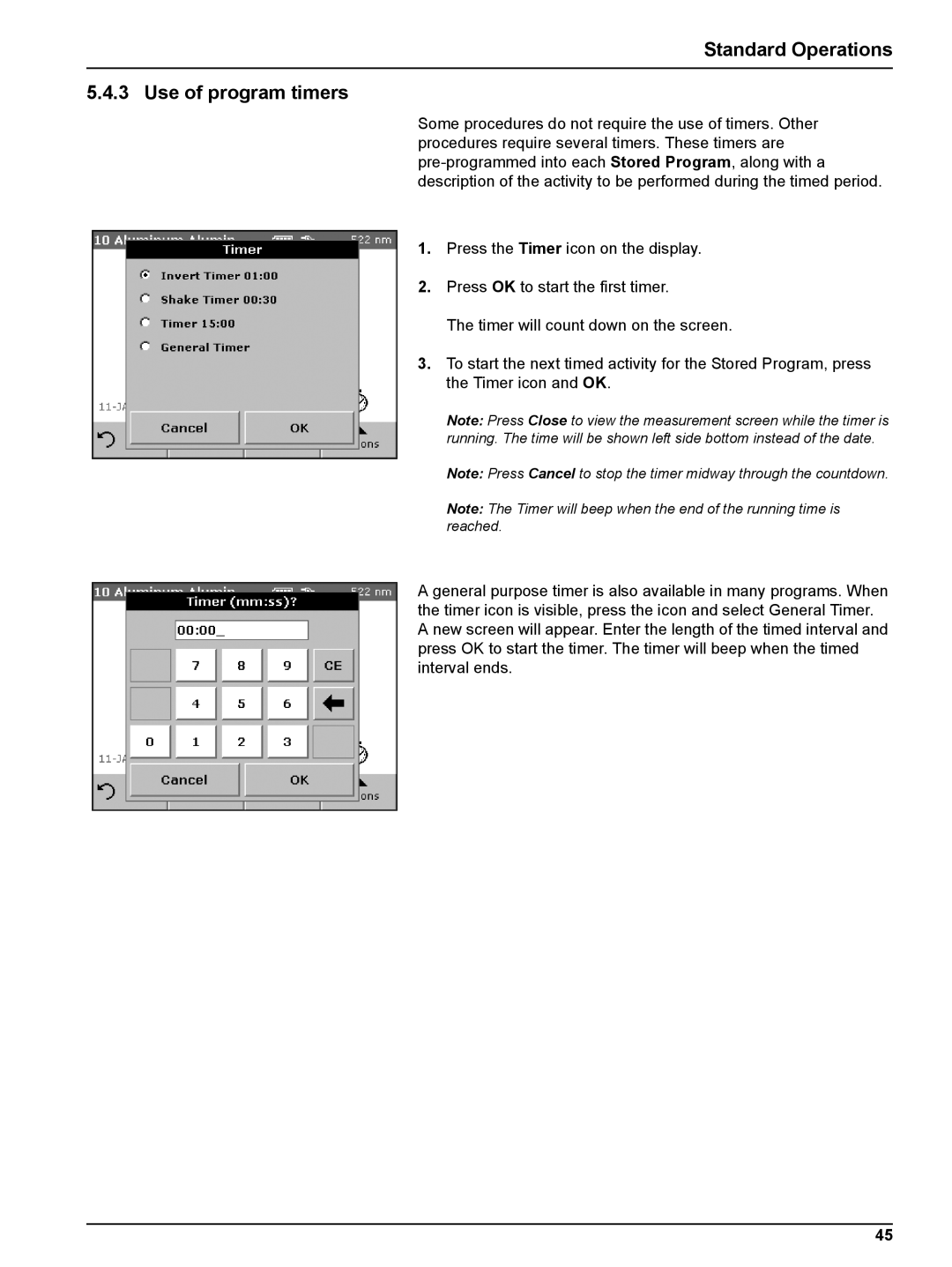 Hach DR 2800 user manual Standard Operations Use of program timers 