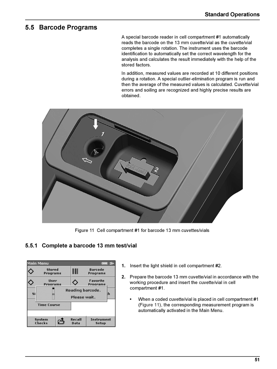 Hach DR 2800 user manual Barcode Programs, Complete a barcode 13 mm test/vial 