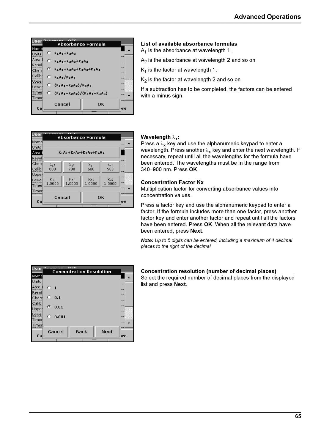 Hach DR 2800 user manual List of available absorbance formulas, Wavelength λx, Concentration Factor Kx 