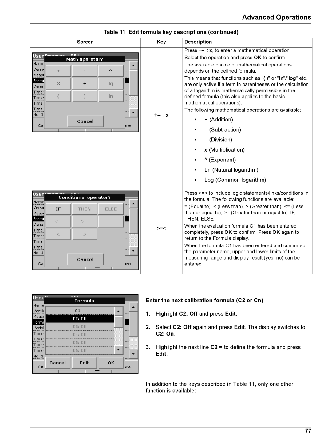 Hach DR 2800 user manual Enter the next calibration formula C2 or Cn, C2 On, +- ÷x 