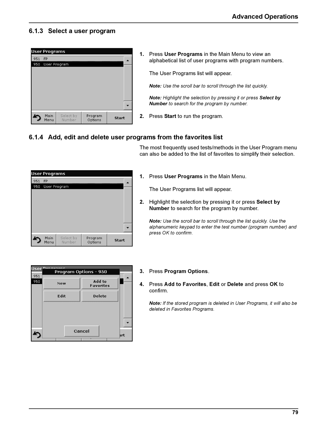 Hach DR 2800 Advanced Operations Select a user program, 4 Add, edit and delete user programs from the favorites list 