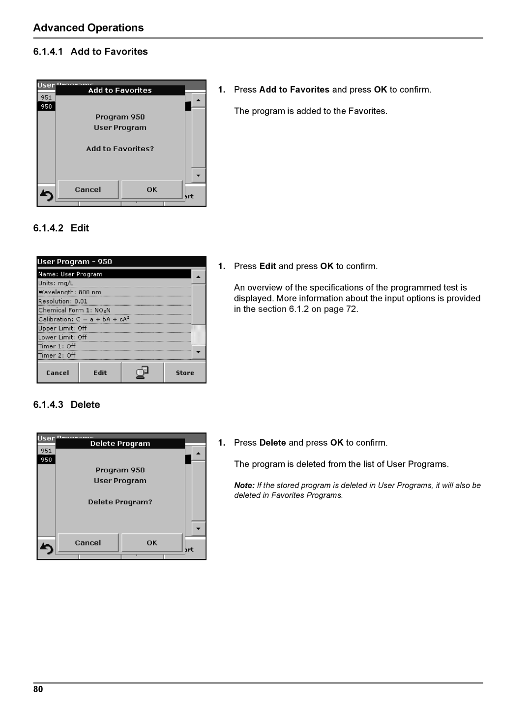 Hach DR 2800 user manual Add to Favorites, Edit, Delete 