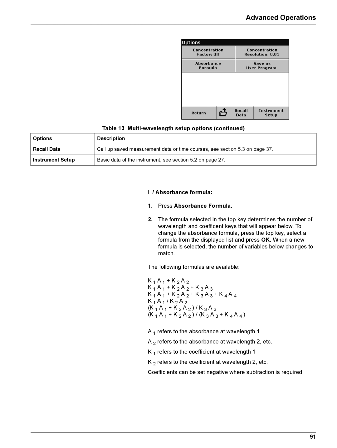 Hach DR 2800 user manual Absorbance formula Press Absorbance Formula 