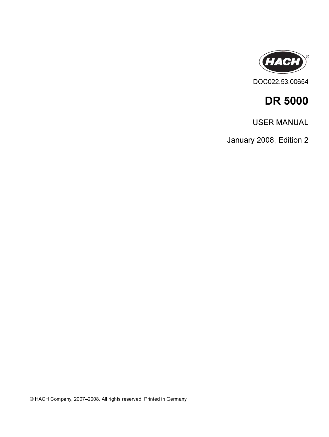 Hach DR 5000 user manual January 2008, Edition 