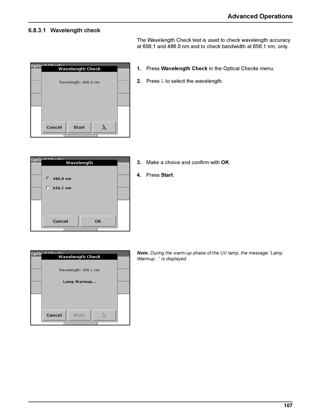 Hach DR 5000 user manual Wavelength check, 107 