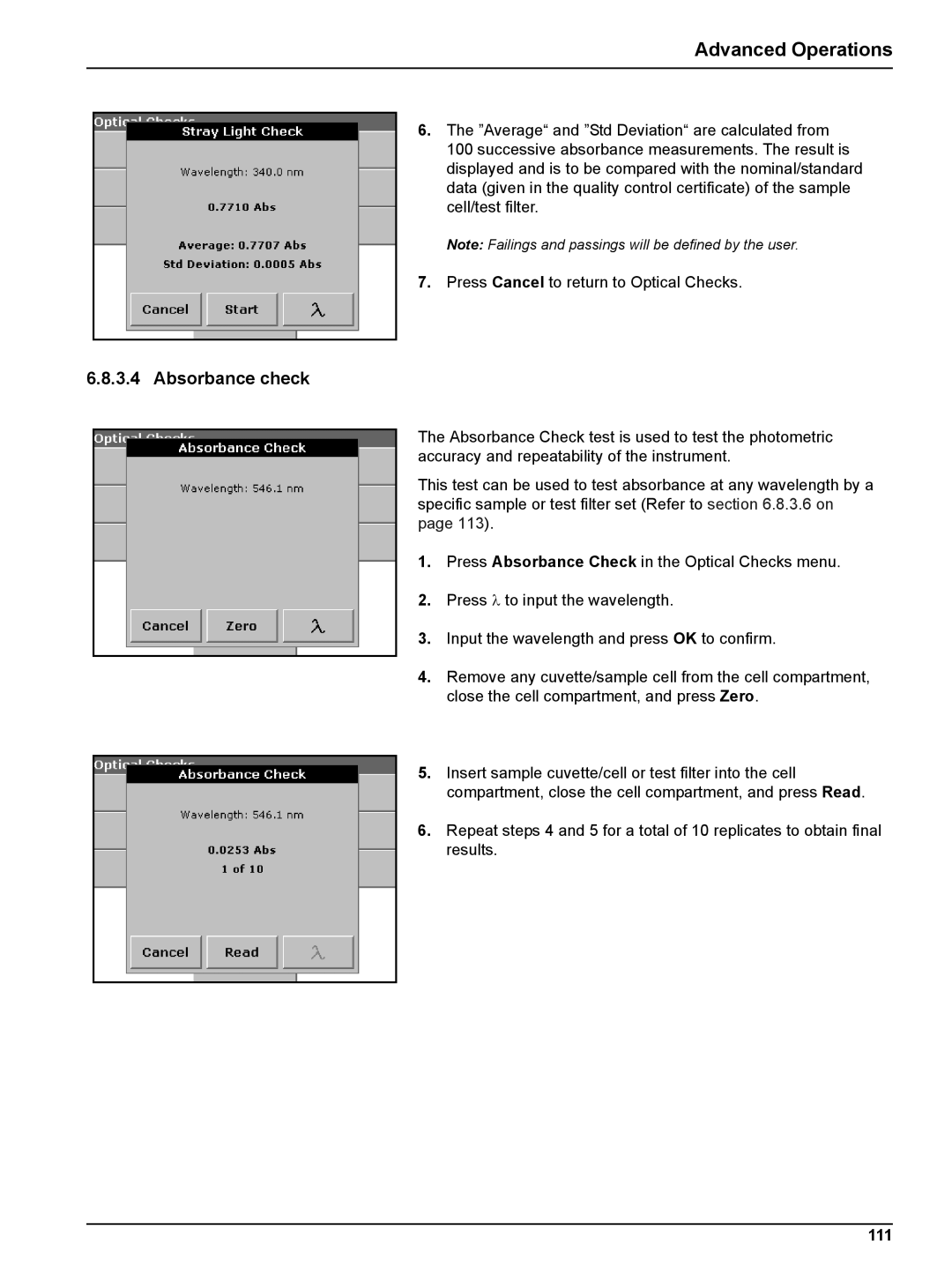 Hach DR 5000 user manual Absorbance check, 111 